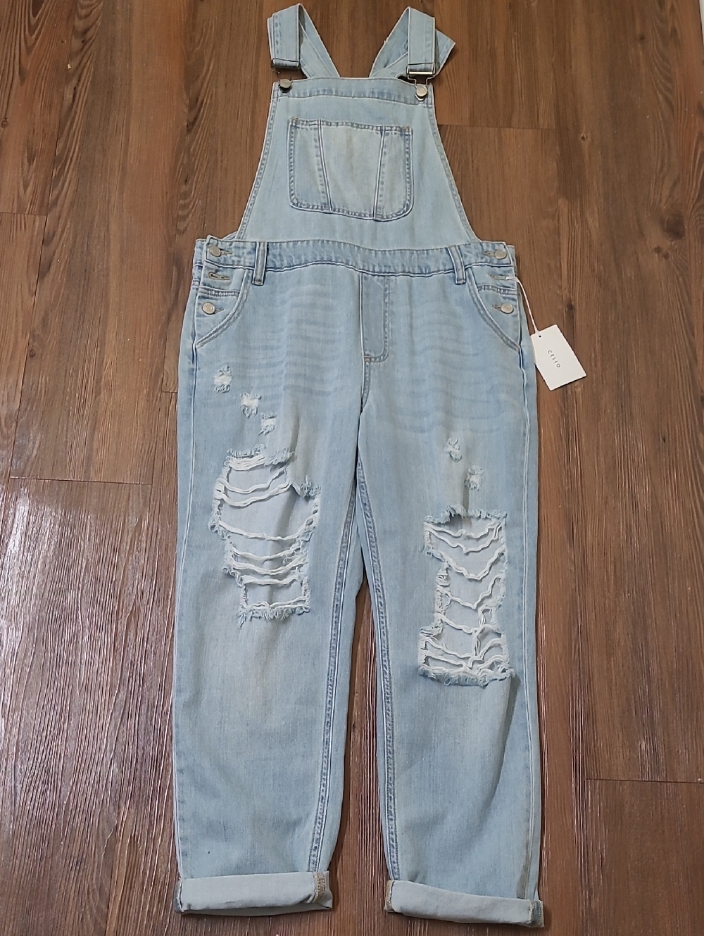 Cello Light Blue Distressed Denim Overalls for Women - Picture 1 of 14